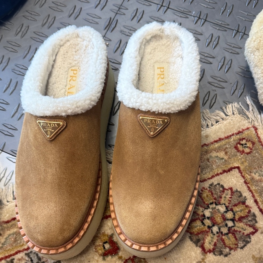 Prada Brown Shearling Mules